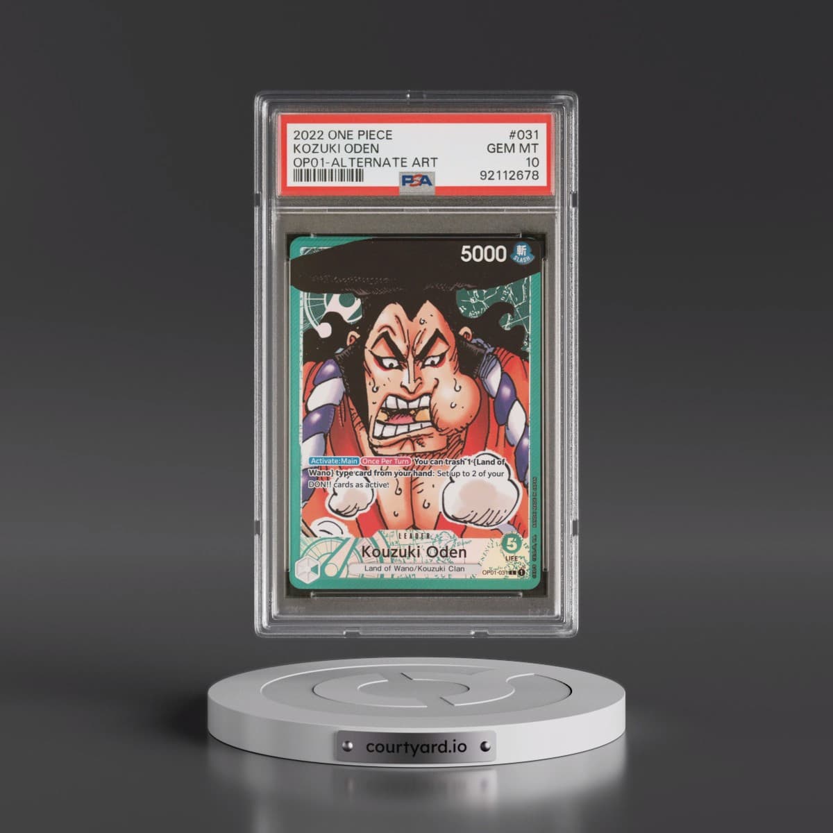 2022 One Piece OP01-Romance Dawn #031 Kozuki Oden - Alternate Art (PSA 10 GEM MINT)