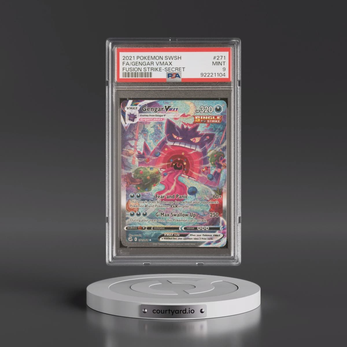 2021 Pokémon Sword & Shield Fusion Strike #271 Gengar Vmax - Full Art Secret (PSA 9 MINT)