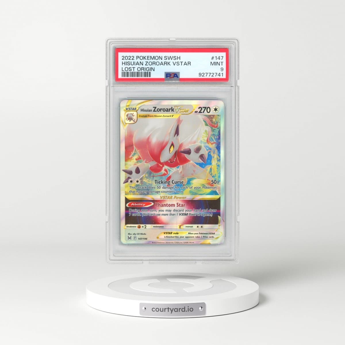 2022 Pokémon Sword & Shield Lost Origin #147 Hisuian Zoroark Vstar (PSA 9 MINT)