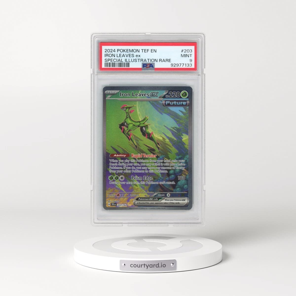 2024 Pokémon Tef EN-Temporal Forces #203 Iron Leaves EX - Holo Special Illustration Rare (PSA 9 MINT)