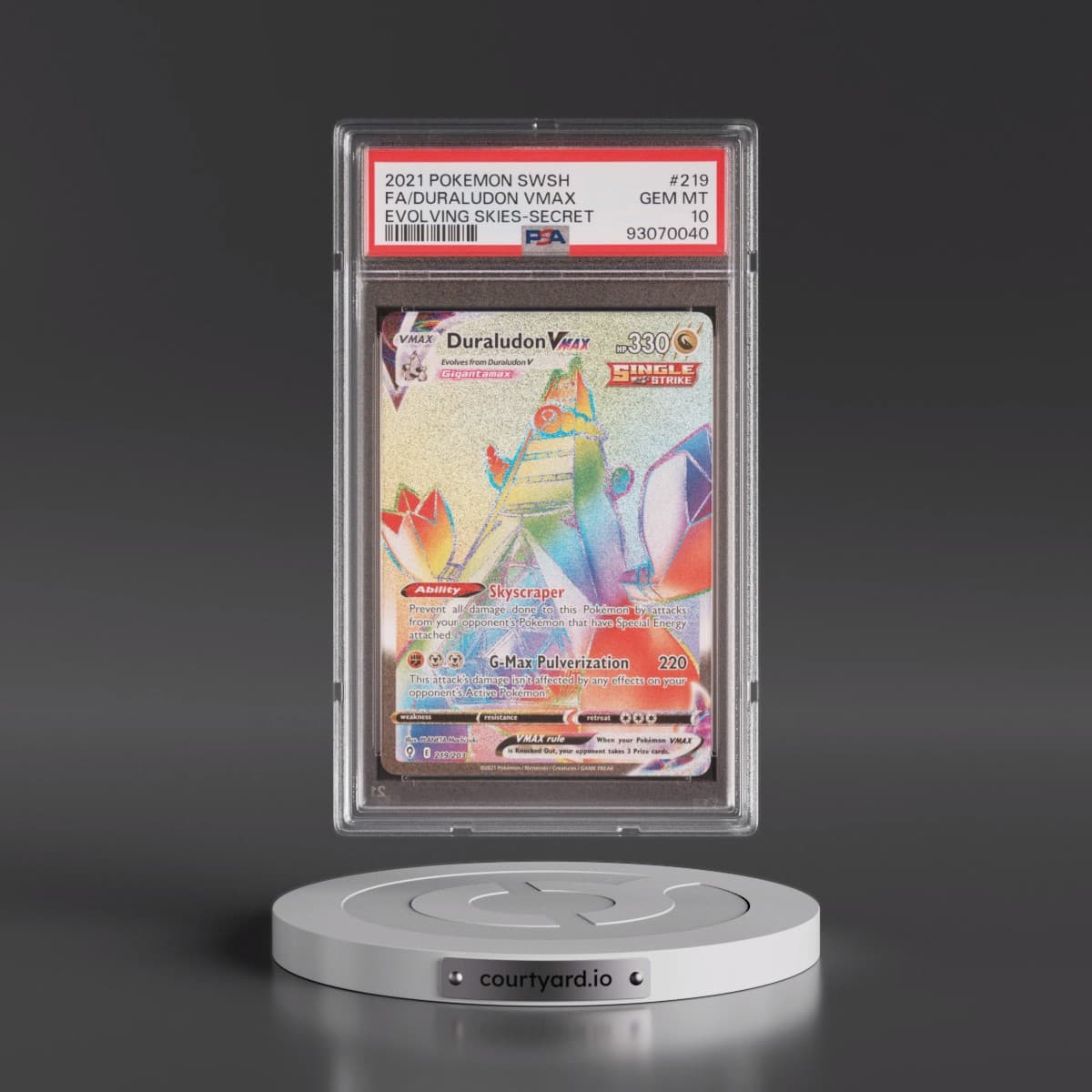 2021 Pokémon Sword & Shield Evolving Skies #219 Duraludon Vmax - Full Art Secret (PSA 10 GEM MINT)