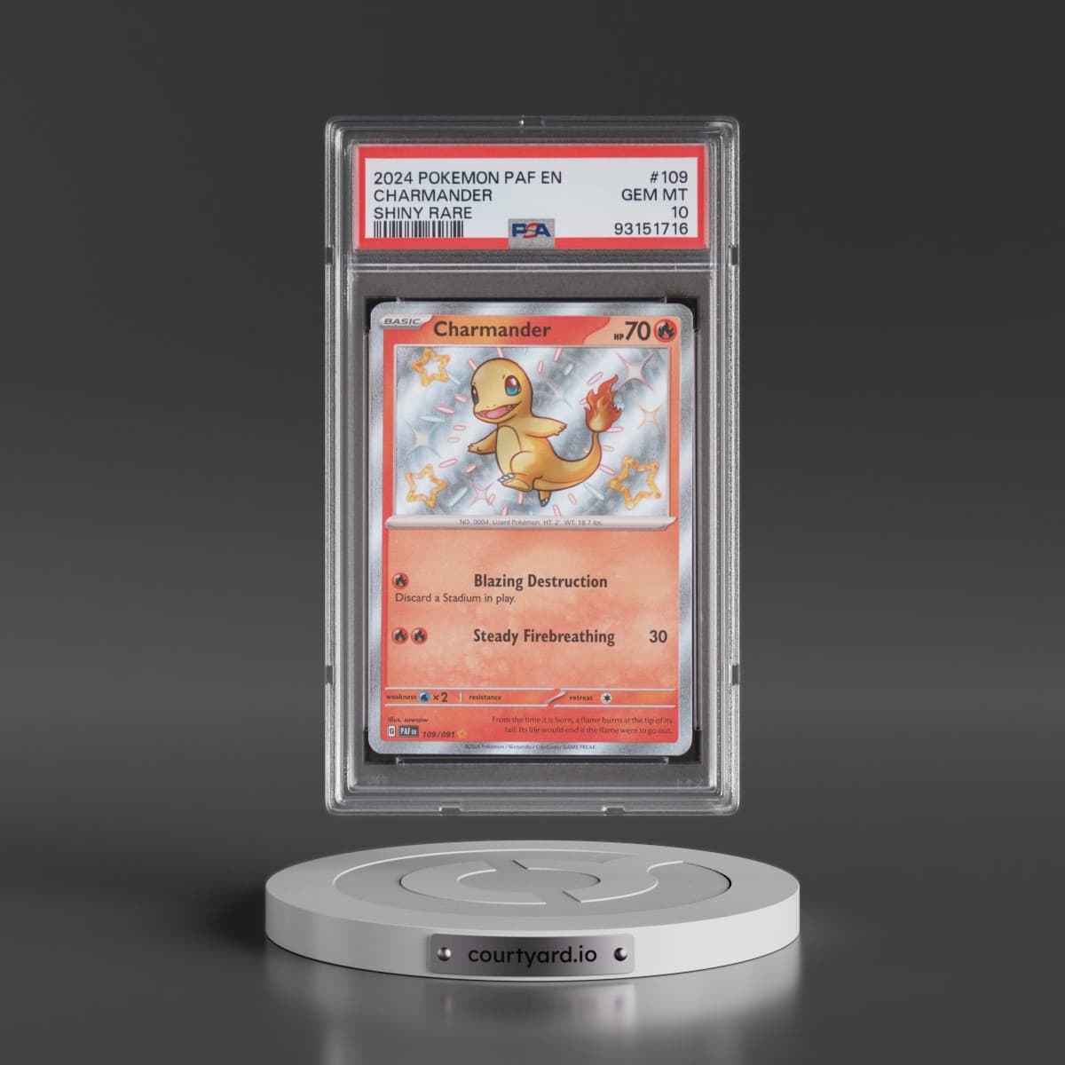 2024 Pokémon Paf EN-Paldean Fates #109 Charmander - Shiny Rare (PSA 10 GEM MINT)