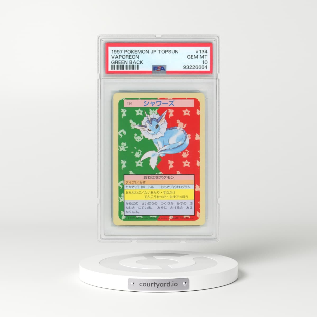 1997 Pokémon Topsun #134 Vaporeon - Green Back (PSA 10 GEM MINT)