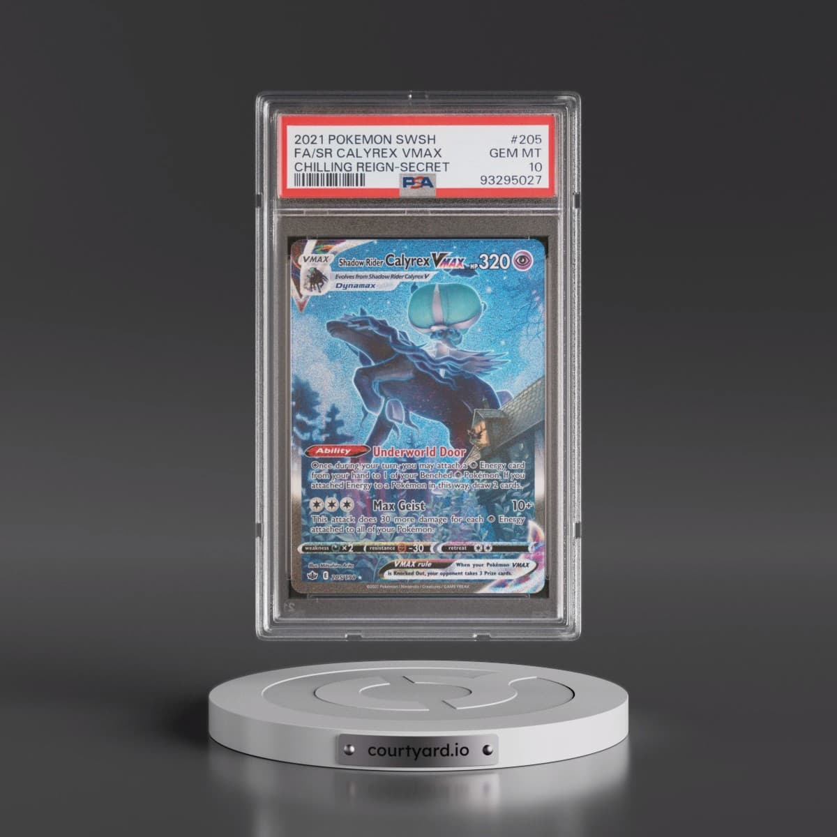 2021 Pokémon Sword & Shield Chilling Reign #205 Shadow Rider Calyrex Vmax - Full Art Secret (PSA 10 GEM MINT)