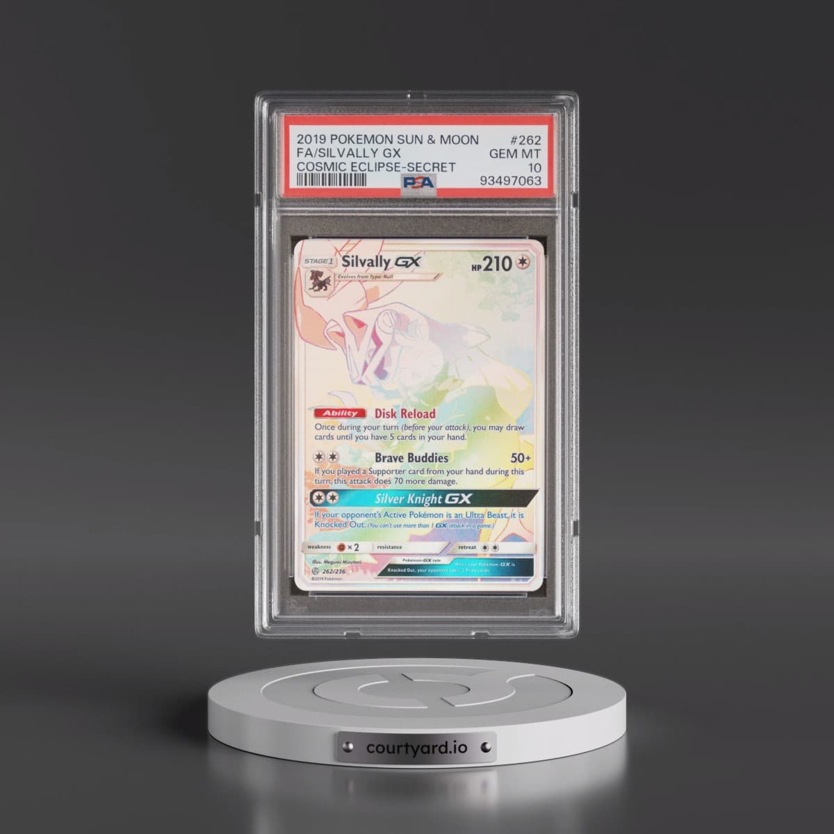 2019 Pokémon Sun & Moon Cosmic Eclipse #262 Silvally GX - Holo Full Art Secret (PSA 10 GEM MINT)