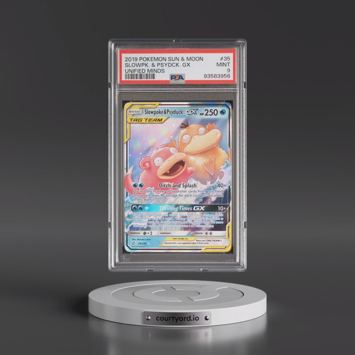2019 Pokémon Sun & Moon Unified Minds #35 Slowpoke & Psyduck GX - Holo (PSA 9 MINT)