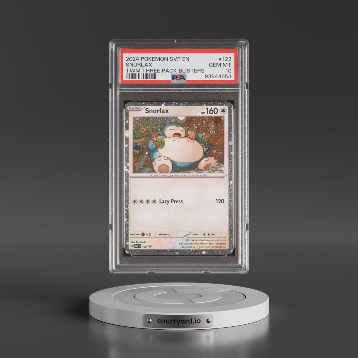 2024 Pokémon Svp EN-SV Black Star Promo #122 Snorlax - Twilight Masquerade Three Pack Blisters (PSA 10 GEM MINT)