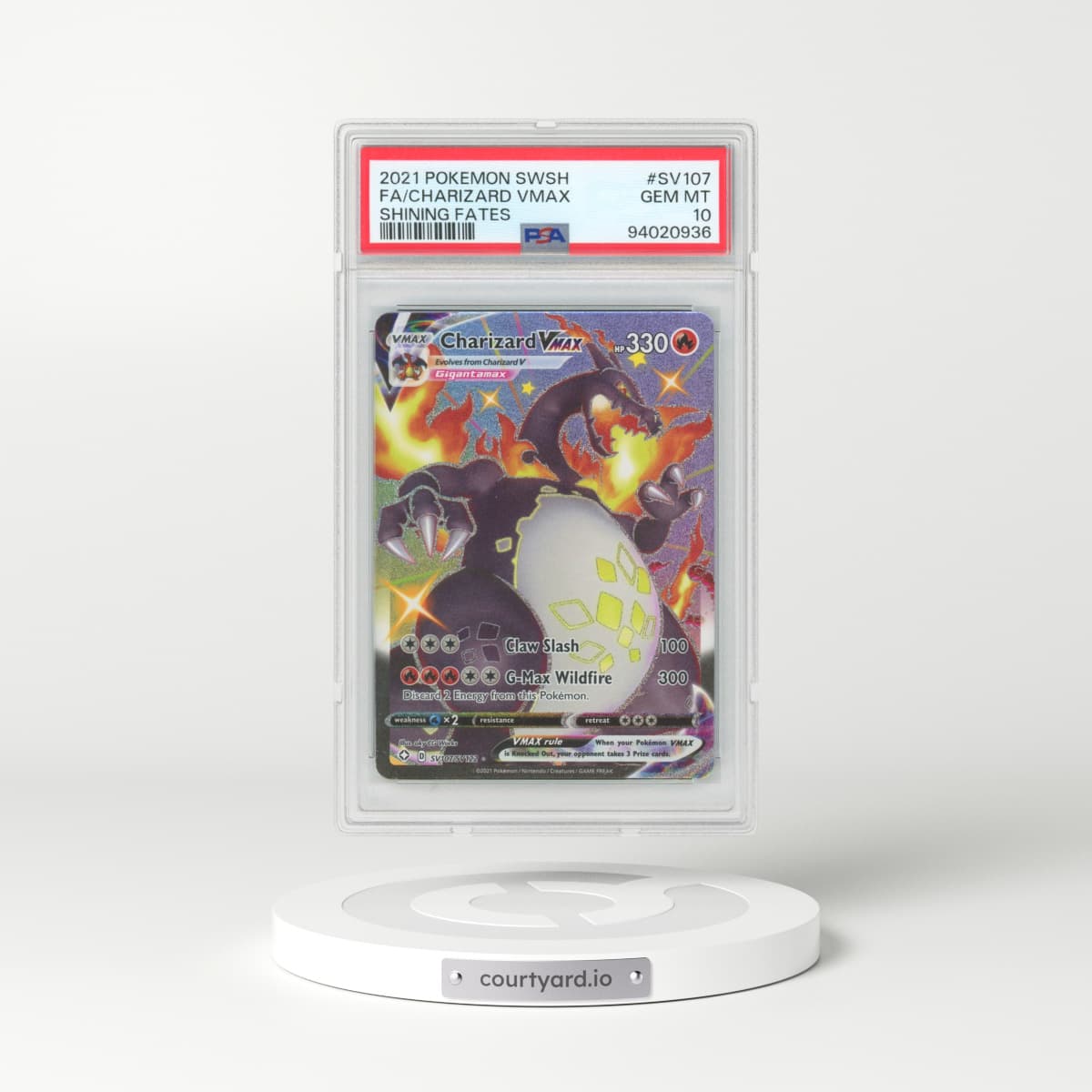 2021 Pokémon Sword & Shield Shining Fates #SV107 Charizard Vmax - Full Art (PSA 10 GEM MINT)