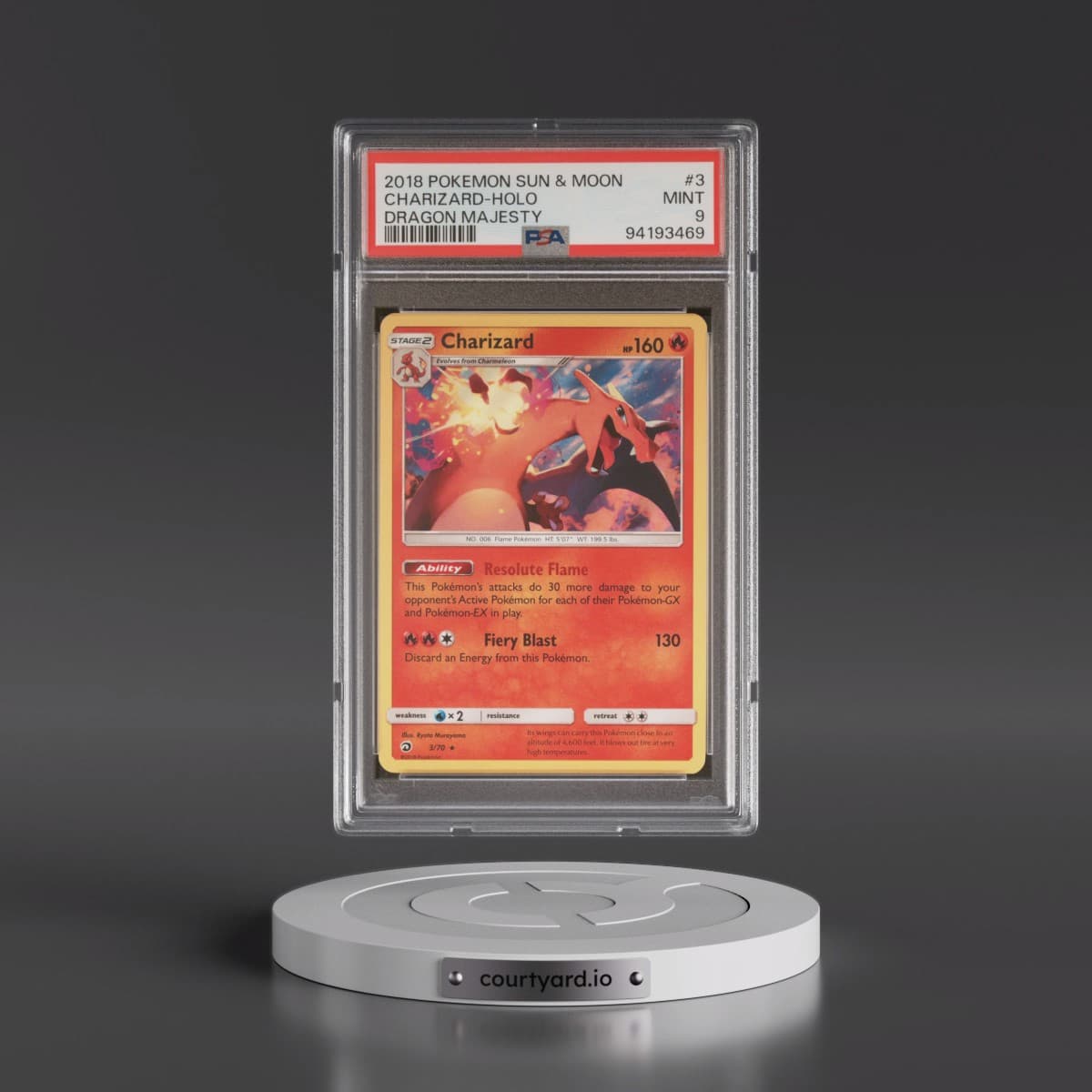 2018 Pokémon Sun & Moon Dragon Majesty #3 Charizard - Holo (PSA 9 MINT)