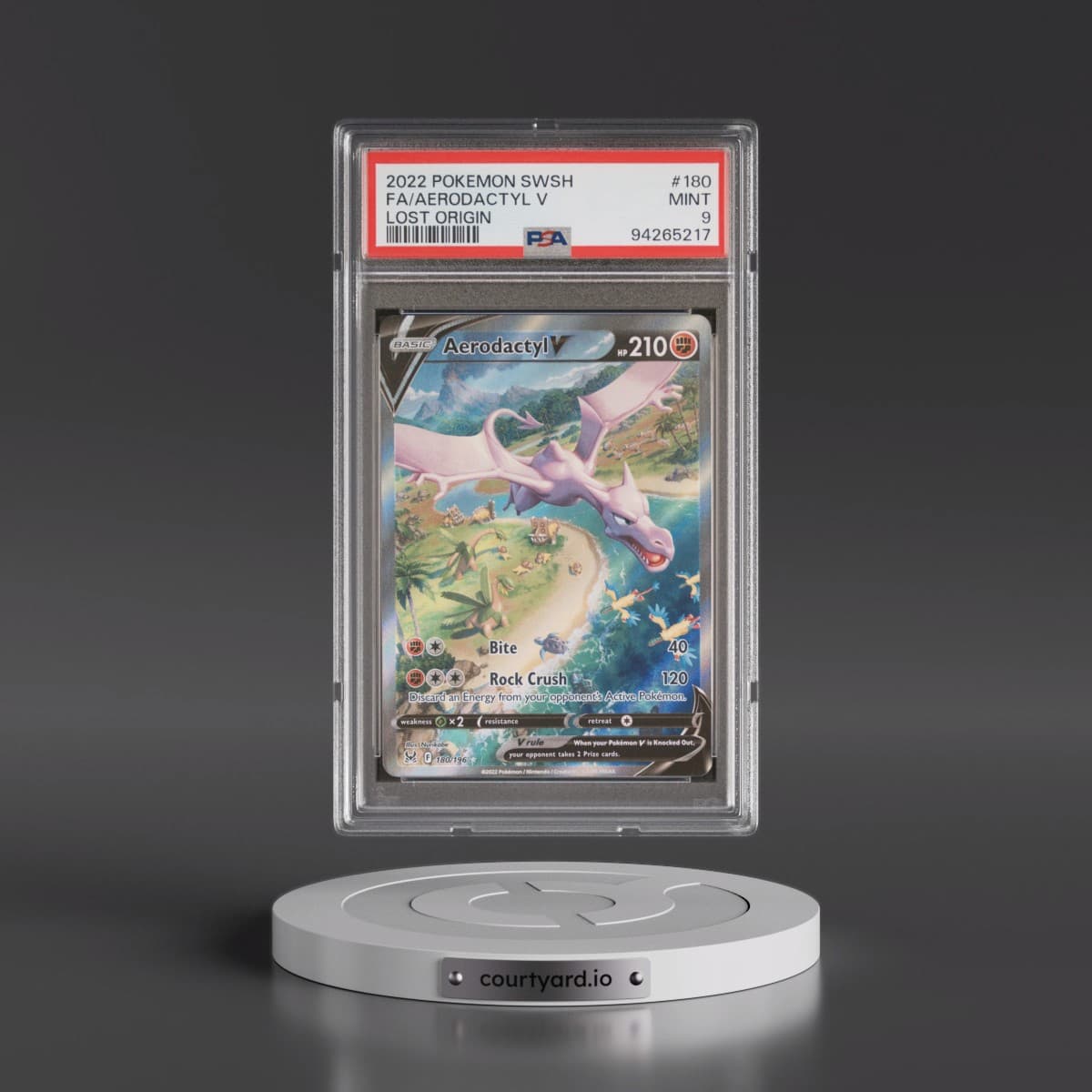 2022 Pokémon Sword & Shield Lost Origin #180 Aerodactyl V - Holo Full Art (PSA 9 MINT)