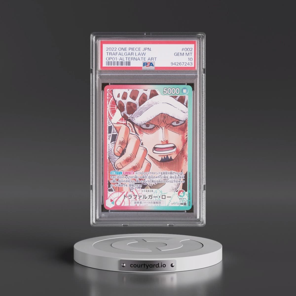 2022 One Piece Japanese OP01-Romance Dawn #002 Trafalgar Law - Alternate Art (PSA 10 GEM MINT)