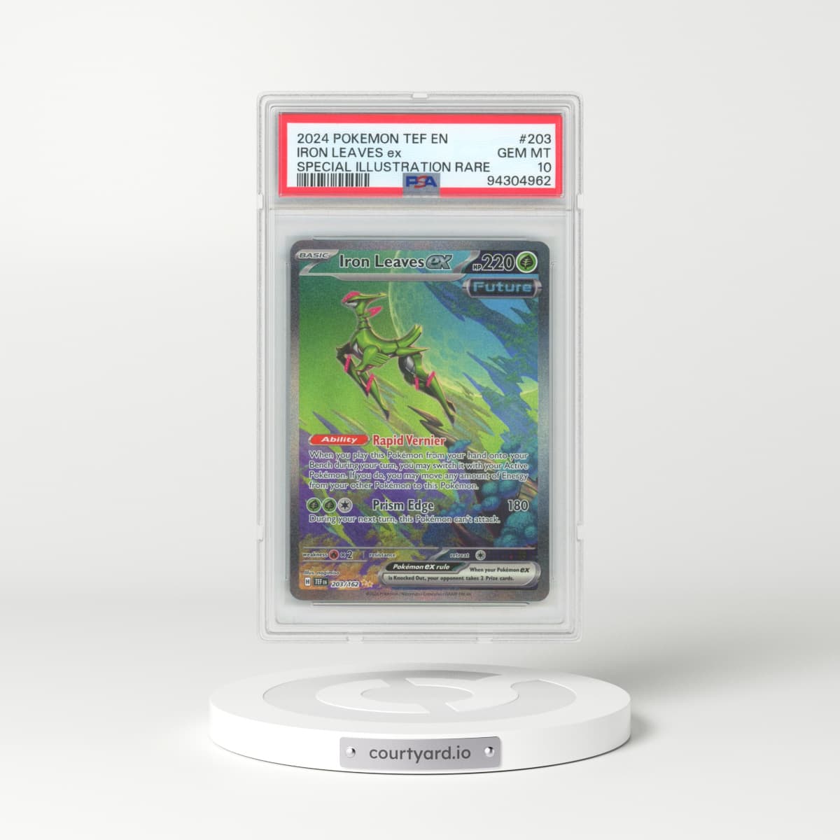 2024 Pokémon Tef EN-Temporal Forces #203 Iron Leaves EX - Holo Special Illustration Rare (PSA 10 GEM MINT)