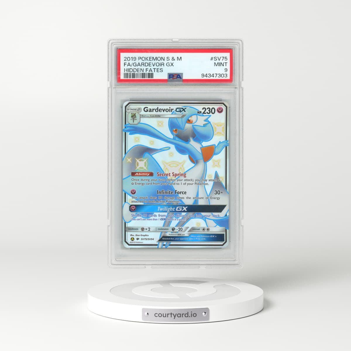 2019 Pokémon Sun & Moon Hidden Fates #SV75 Gardevoir GX - Holo Full Art (PSA 9 MINT)