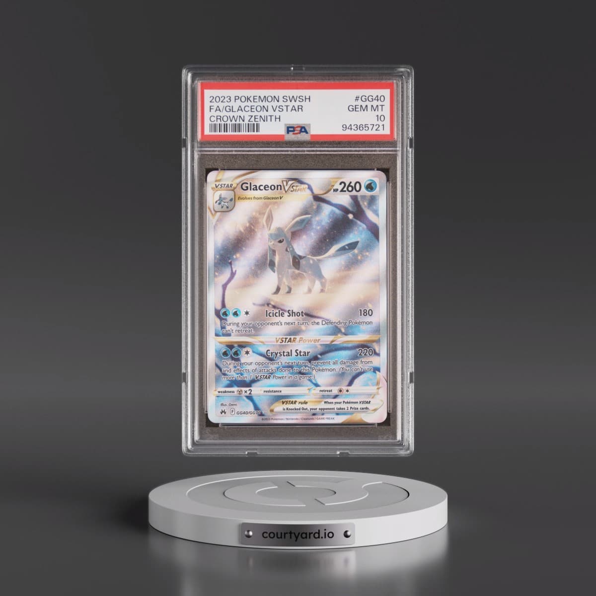 2023 Pokémon Sword and Shield Crown Zenith #GG40 Glaceon Vstar - Full Art (PSA 10 GEM MINT)