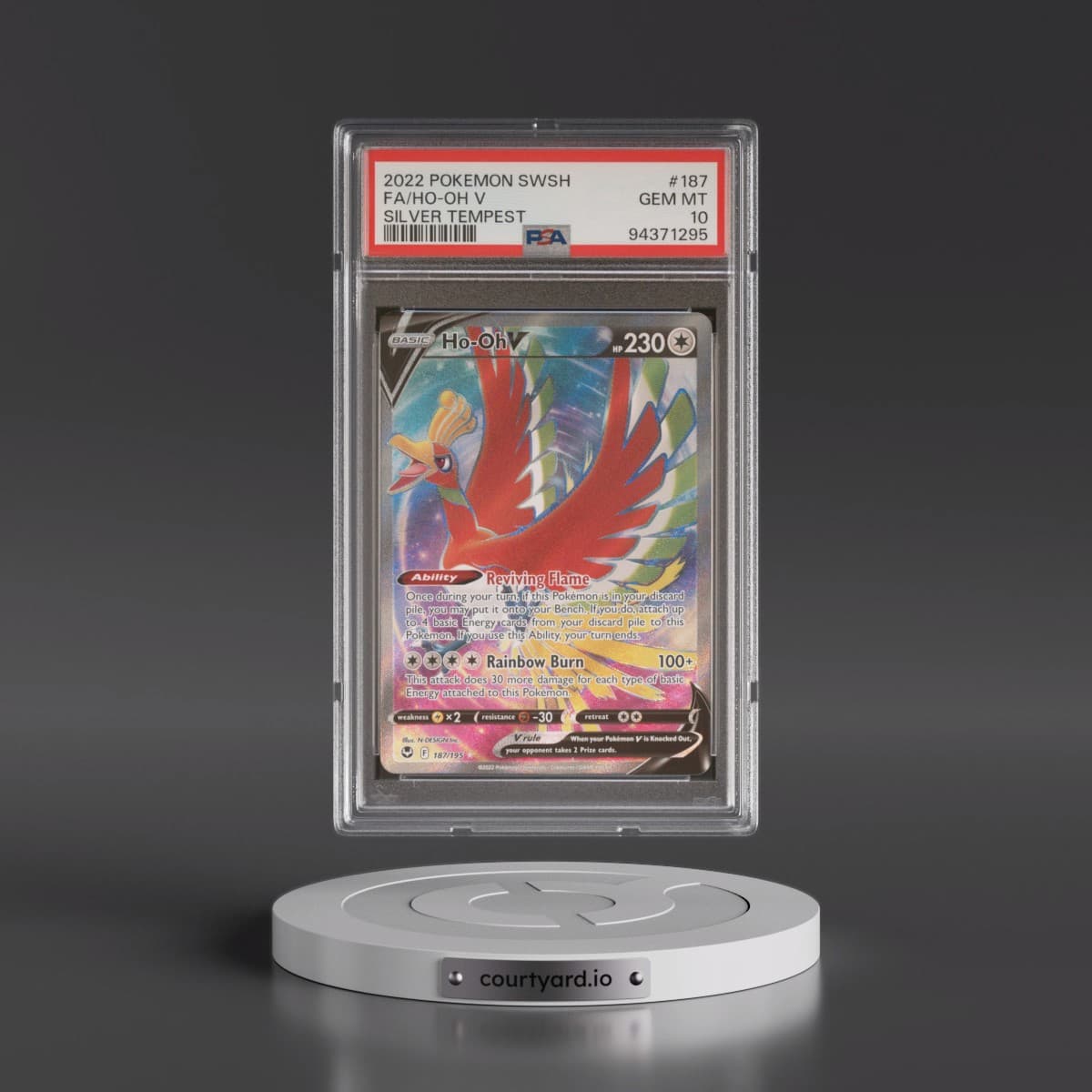 2022 Pokémon Sword & Shield Silver Tempest #187 HO-Oh V - Holo Full Art (PSA 10 GEM MINT)