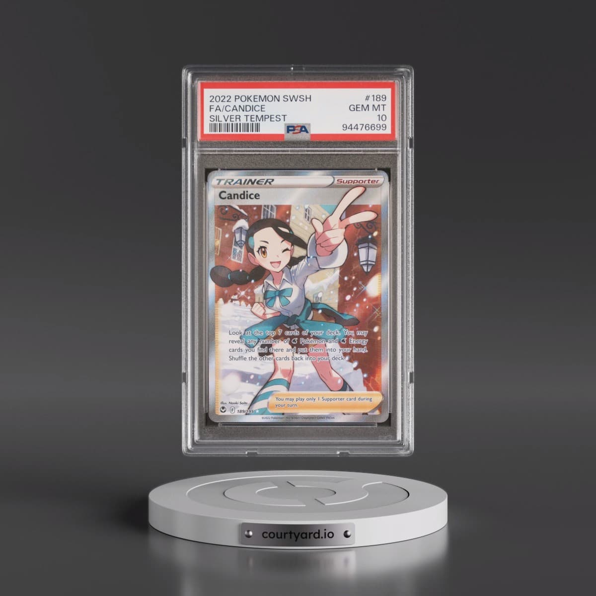 2022 Pokémon Sword & Shield Silver Tempest #189 Candice - Full Art (PSA 10 GEM MINT)