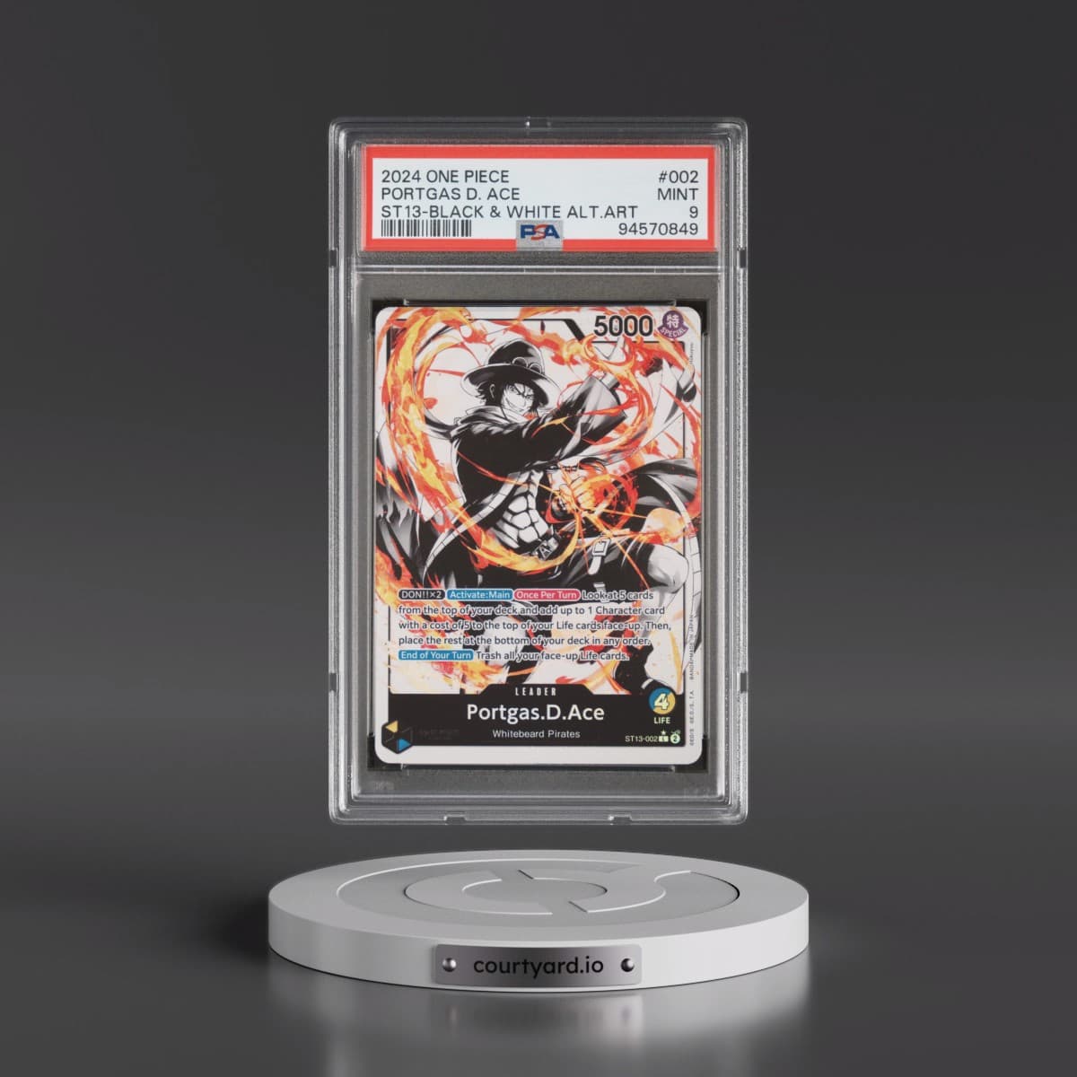 2024 One Piece Ultra Deck ST13-the Three Brothers #002 Portgas D. Ace - Black & White Alternate Art (PSA 9 MINT)