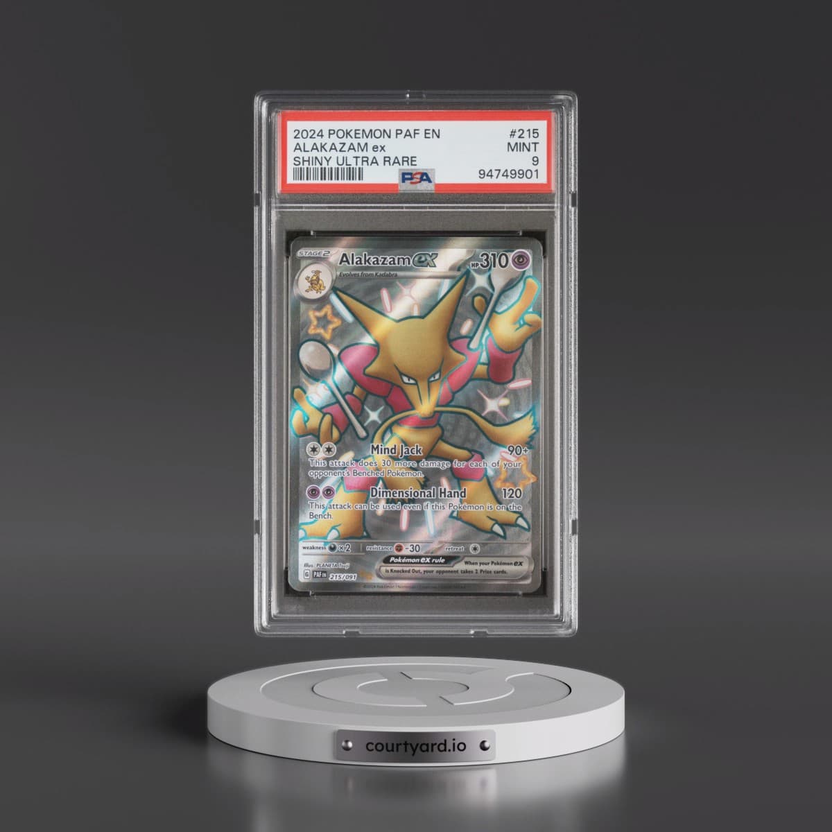 2024 Pokémon Paf EN-Paldean Fates #215 Alakazam EX - Holo Shiny Ultra Rare (PSA 9 MINT)