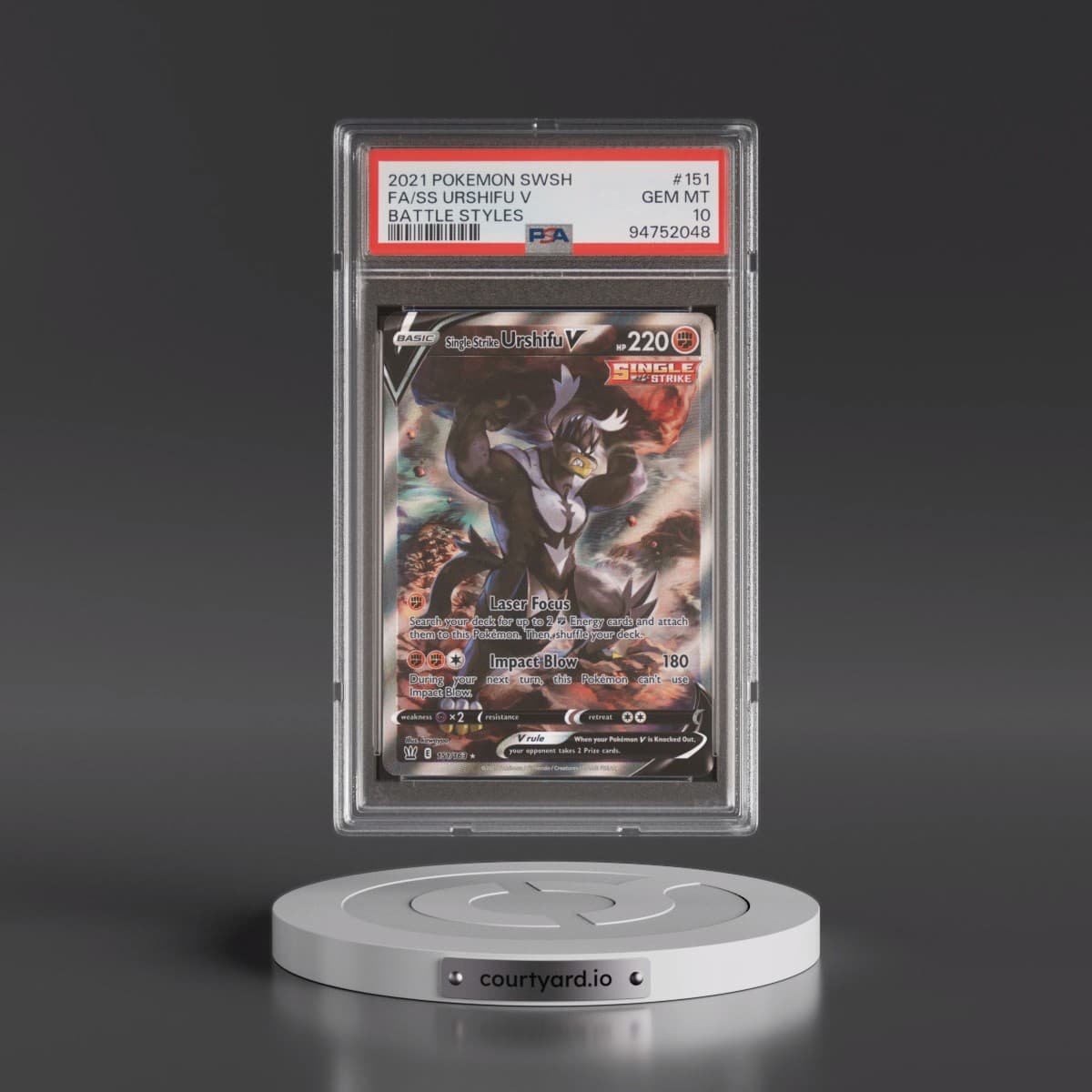 2021 Pokémon Sword & Shield Battle Styles #151 Single Strike Urshifu V - Holo Full Art (PSA 10 GEM MINT)