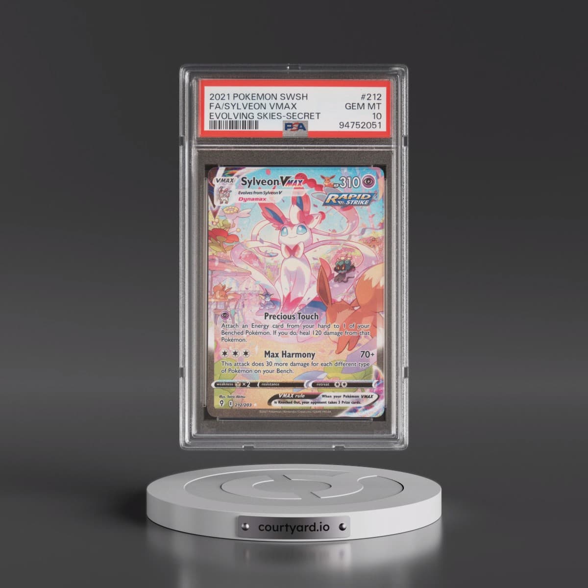 2021 Pokémon Sword & Shield Evolving Skies #212 Sylveon Vmax - Full Art Secret (PSA 10 GEM MINT)