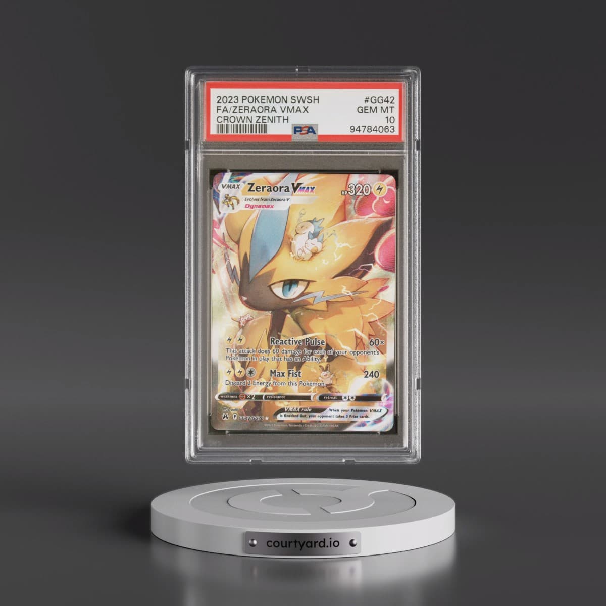 2023 Pokémon Sword and Shield Crown Zenith #GG42 Zeraora Vmax - Full Art (PSA 10 GEM MINT)