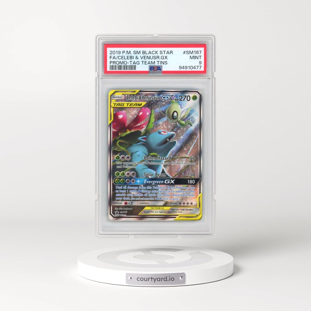 2019 Pokémon SM Black Star Promo #SM167 Celebi & Venusaur GX - Holo Full Art Tag Team Tins (PSA 9 MINT)