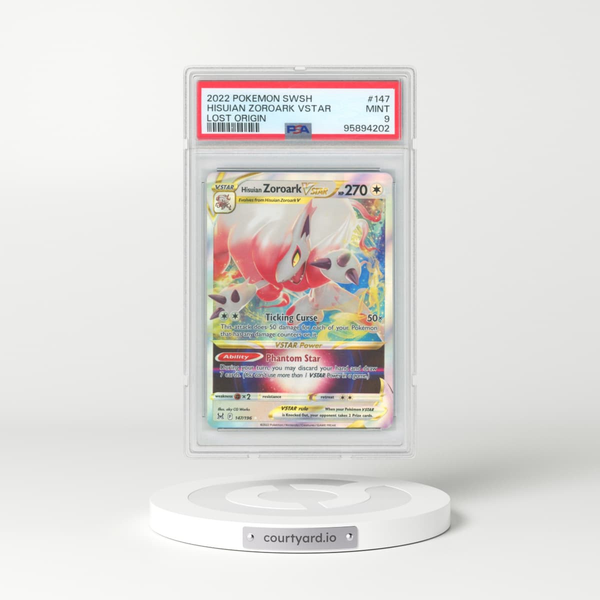 2022 Pokémon Sword & Shield Lost Origin #147 Hisuian Zoroark Vstar (PSA 9 MINT)