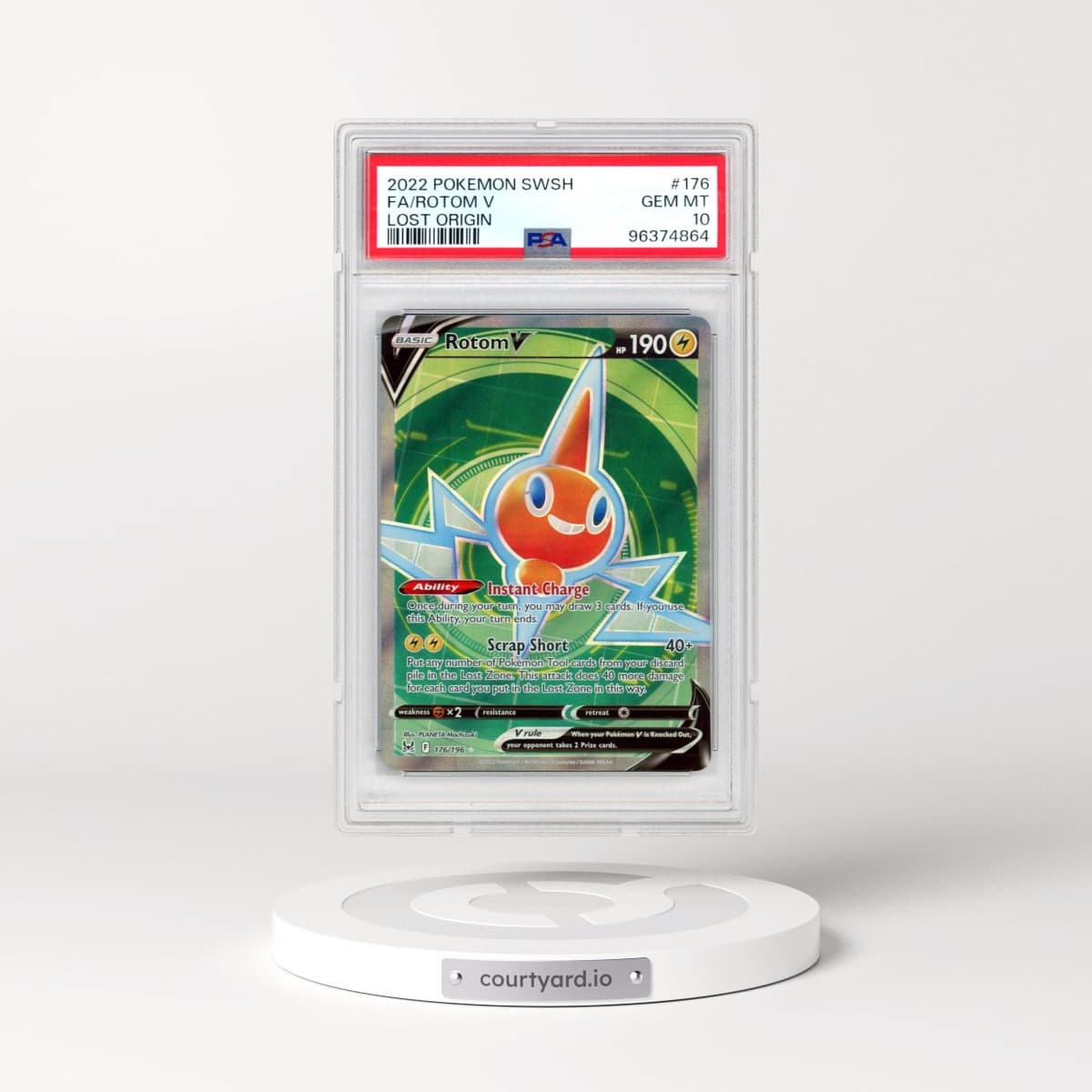 2022 Pokémon Sword & Shield Lost Origin #176 Rotom V - Holo Full Art (PSA 10 GEM MINT)