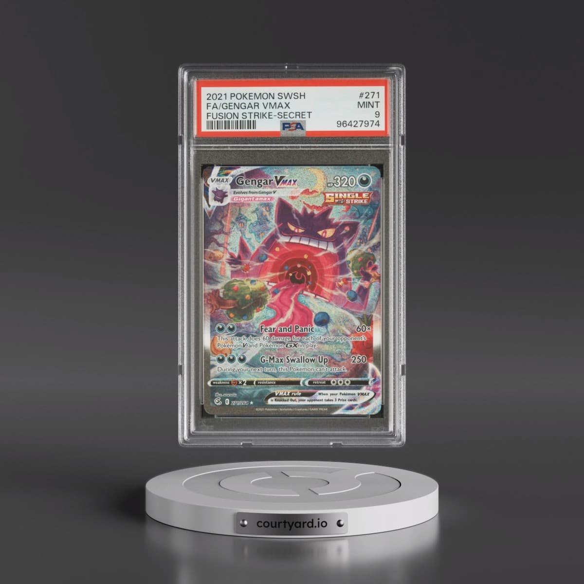 2021 Pokémon Sword & Shield Fusion Strike #271 Gengar Vmax - Full Art Secret (PSA 9 MINT)