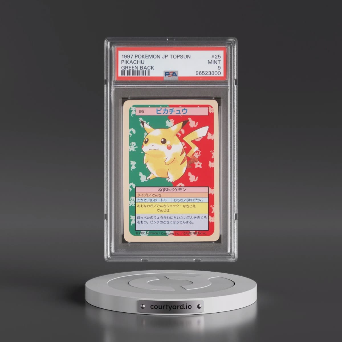 1997 Pokémon Topsun #25 Pikachu - Green Back (PSA 9 MINT)