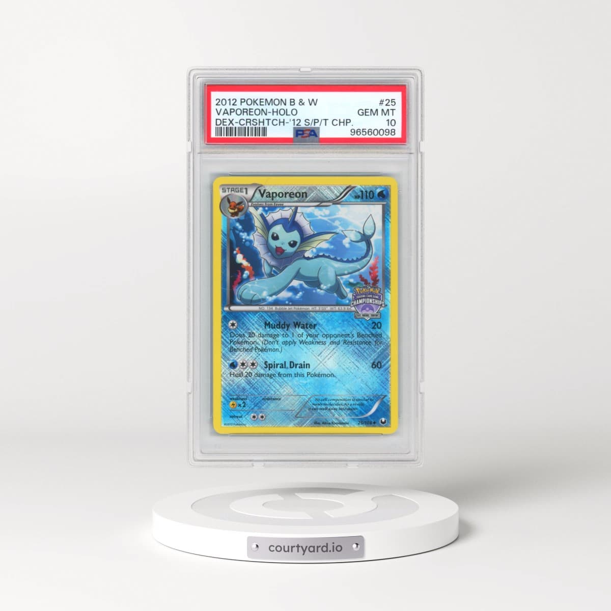 2012 Pokémon Black & White Dark Explorers #25 Vaporeon - Holo Crosshatch-2012 State/Province/Territory Championships (PSA 10 GEM MINT)