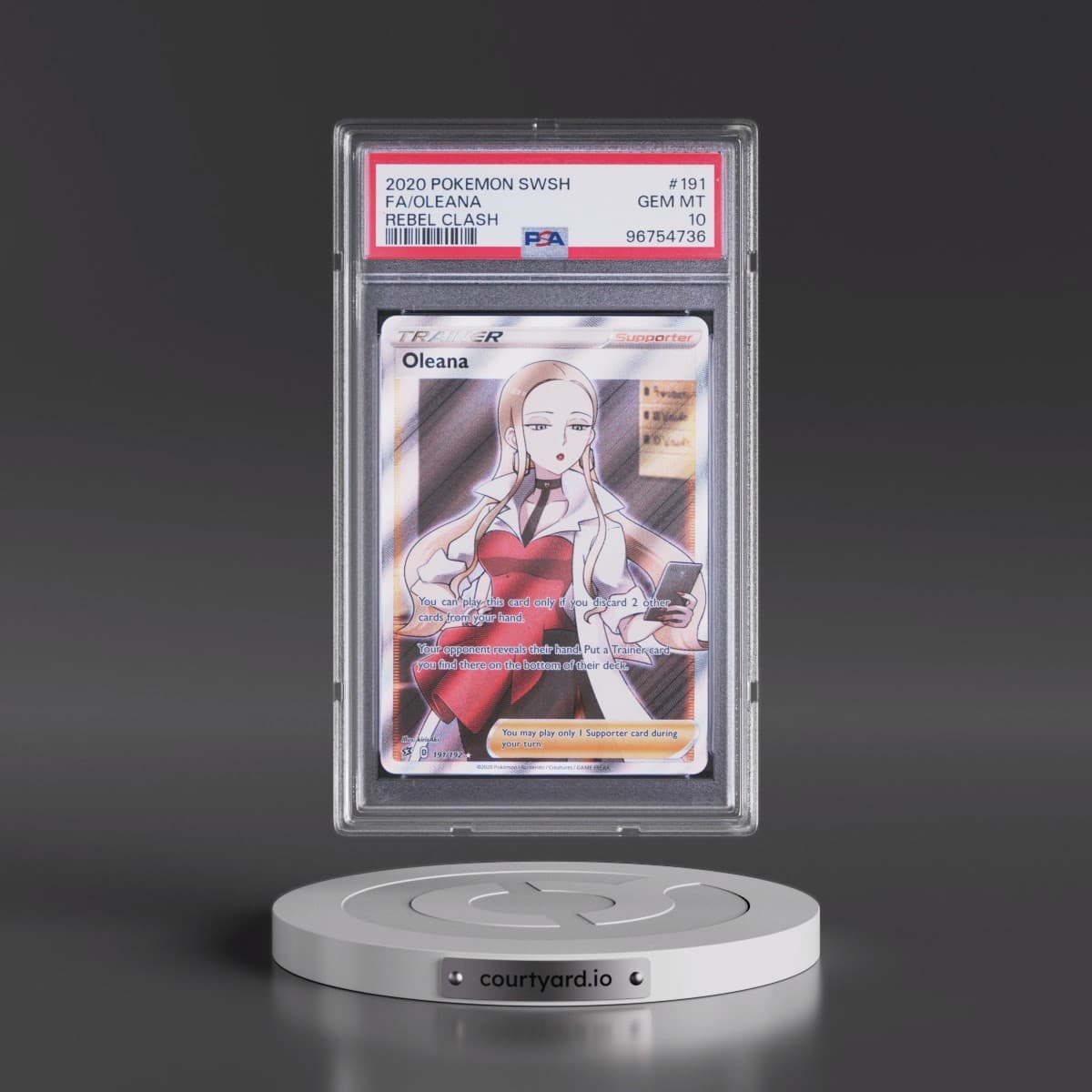 2020 Pokémon Sword & Shield Rebel Clash #191 Oleana - Full Art (PSA 10 GEM MINT)