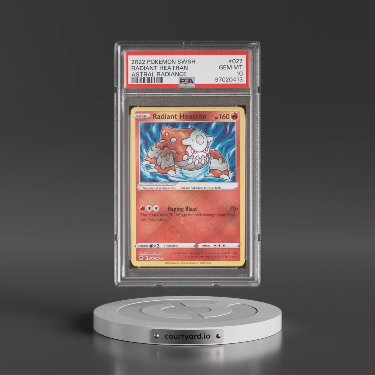 2022 Pokémon Sword & Shield Astral Radiance #027 Radiant Heatran - Holo (PSA 10 GEM MINT)