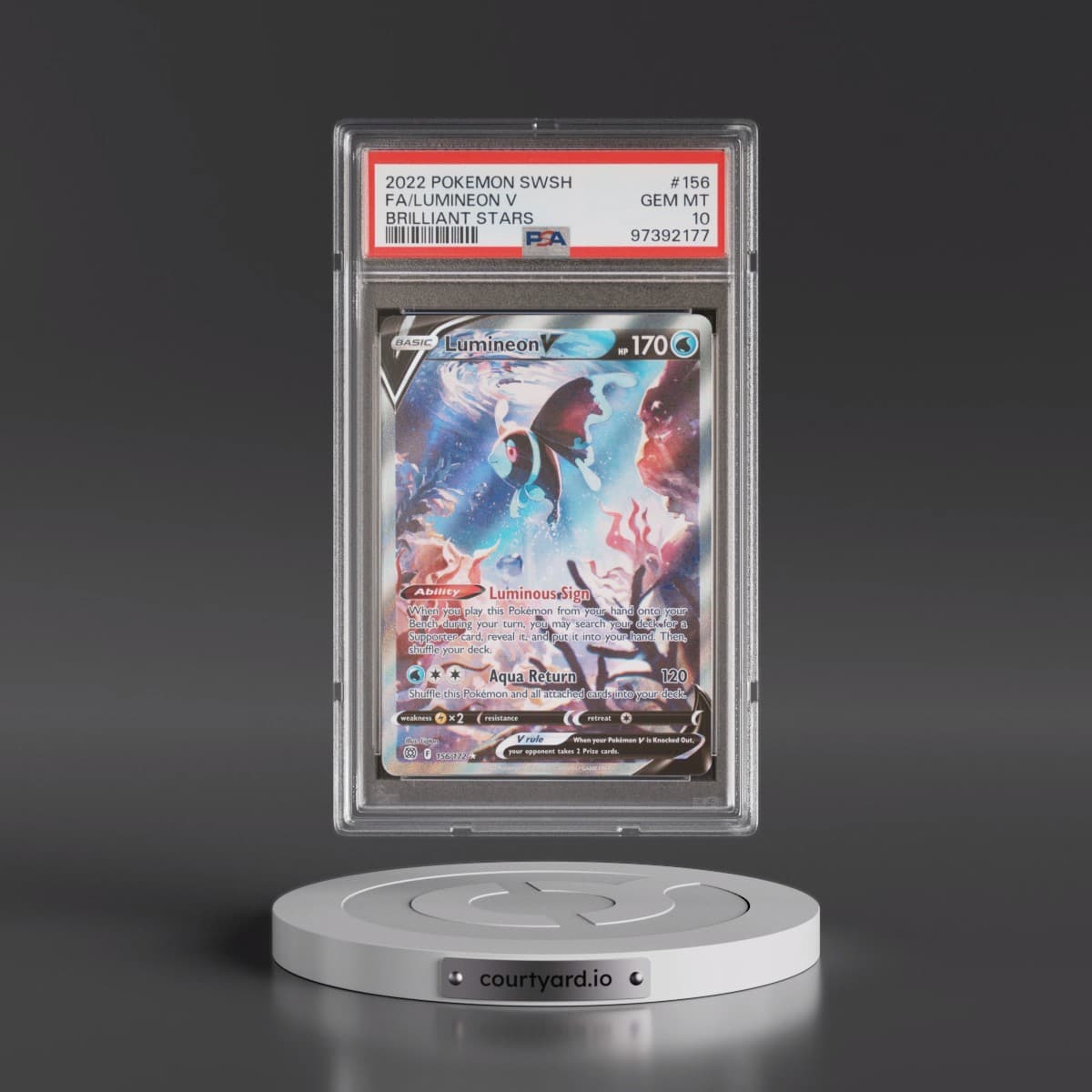 2022 Pokémon Sword & Shield Brilliant Stars #156 Lumineon V - Holo Full Art (PSA 10 GEM MINT)