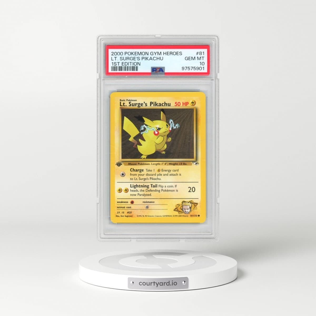 2000 Pokémon Gym Heroes #81 LT. Surge's Pikachu - 1st Edition (PSA 10 GEM MINT)