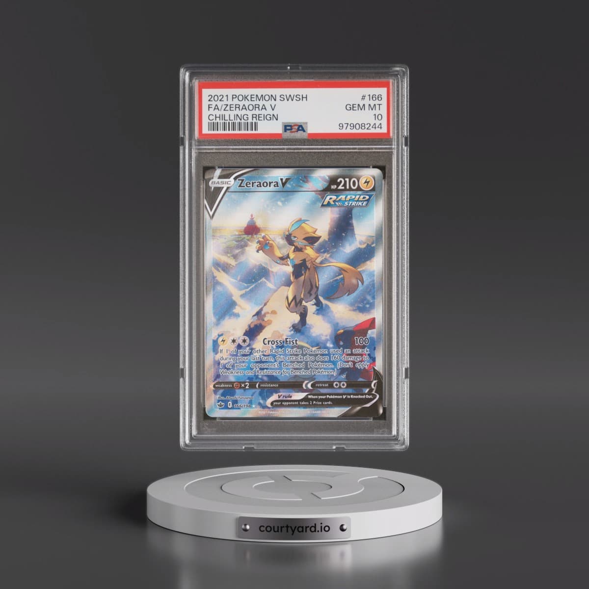 2021 Pokémon Sword & Shield Chilling Reign #166 Zeraora V - Holo Full Art (PSA 10 GEM MINT)