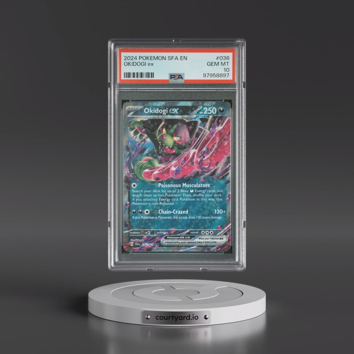 2024 Pokémon Sfa EN-Shrouded Fable #036 Okidogi EX - Holo (PSA 10 GEM MINT)