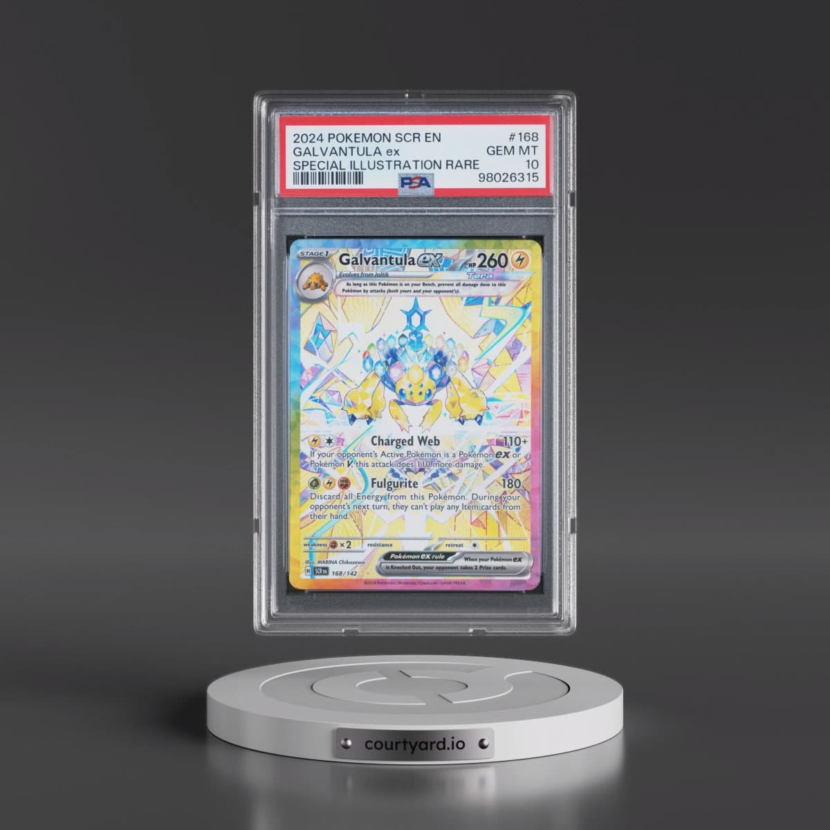 2024 Pokémon Scr EN-Stellar Crown #168 Galvantula EX - Holo Special Illustration Rare (PSA 10 GEM MINT)