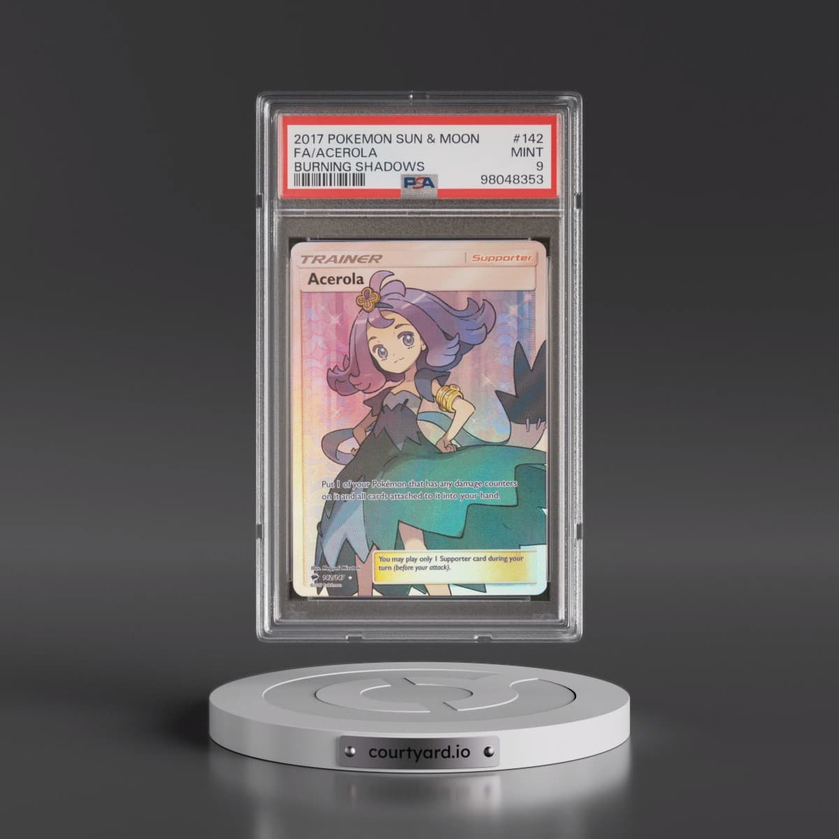 2017 Pokémon Sun & Moon Burning Shadows #142 Acerola - Full Art (PSA 9 MINT)