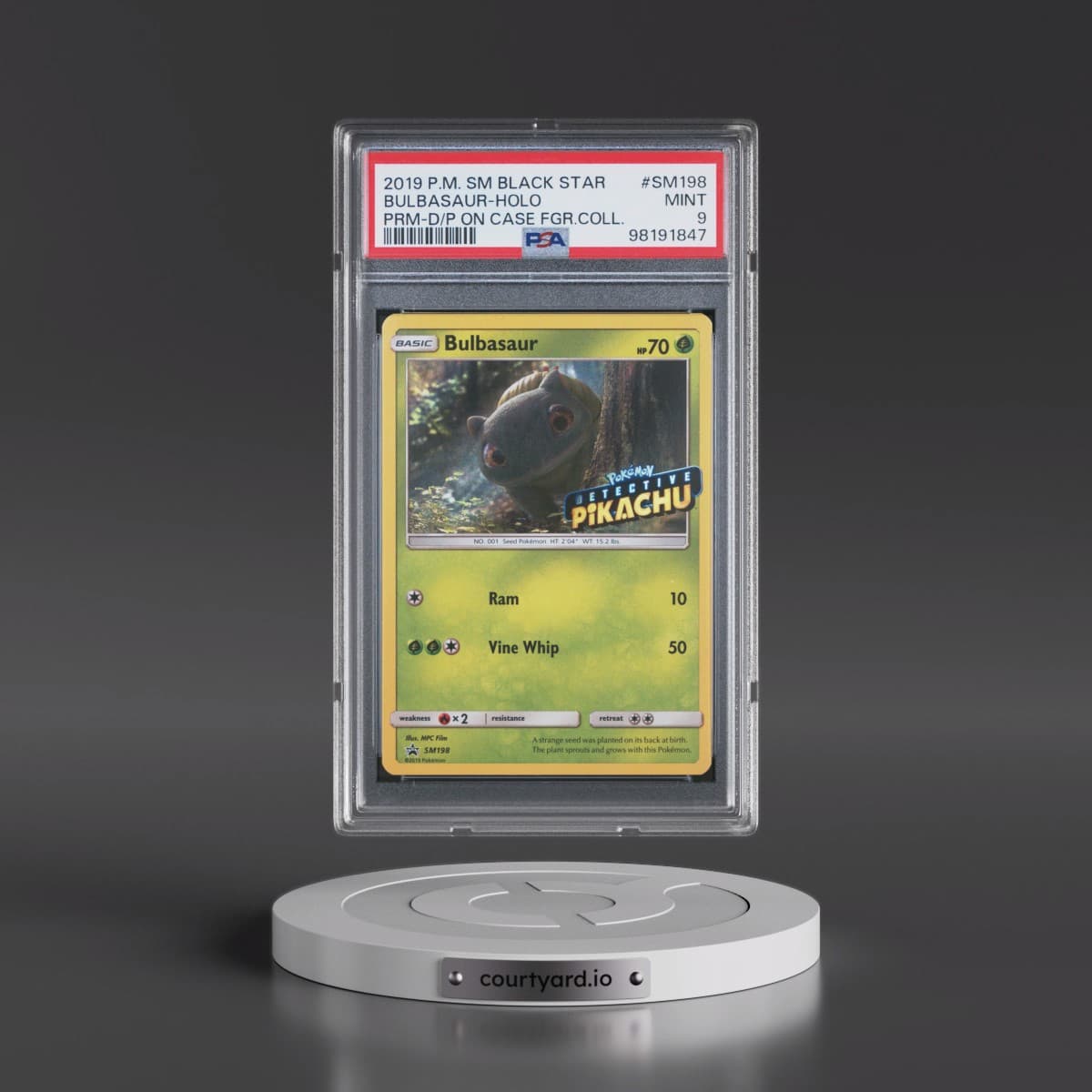 2019 Pokémon SM Black Star Promo #SM198 Bulbasaur - Holo Detective Pikachu on the Case Figure Collection (PSA 9 MINT)