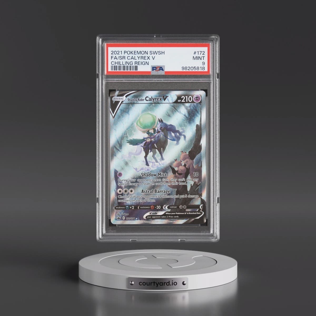 2021 Pokémon Sword & Shield Chilling Reign #172 Shadow Rider Calyrex V - Holo Full Art (PSA 9 MINT)