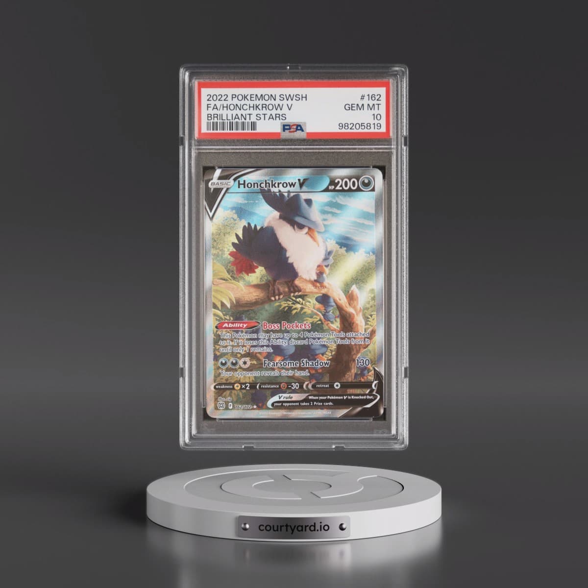 2022 Pokémon Sword & Shield Brilliant Stars #162 Honchkrow V - Holo Full Art (PSA 10 GEM MINT)