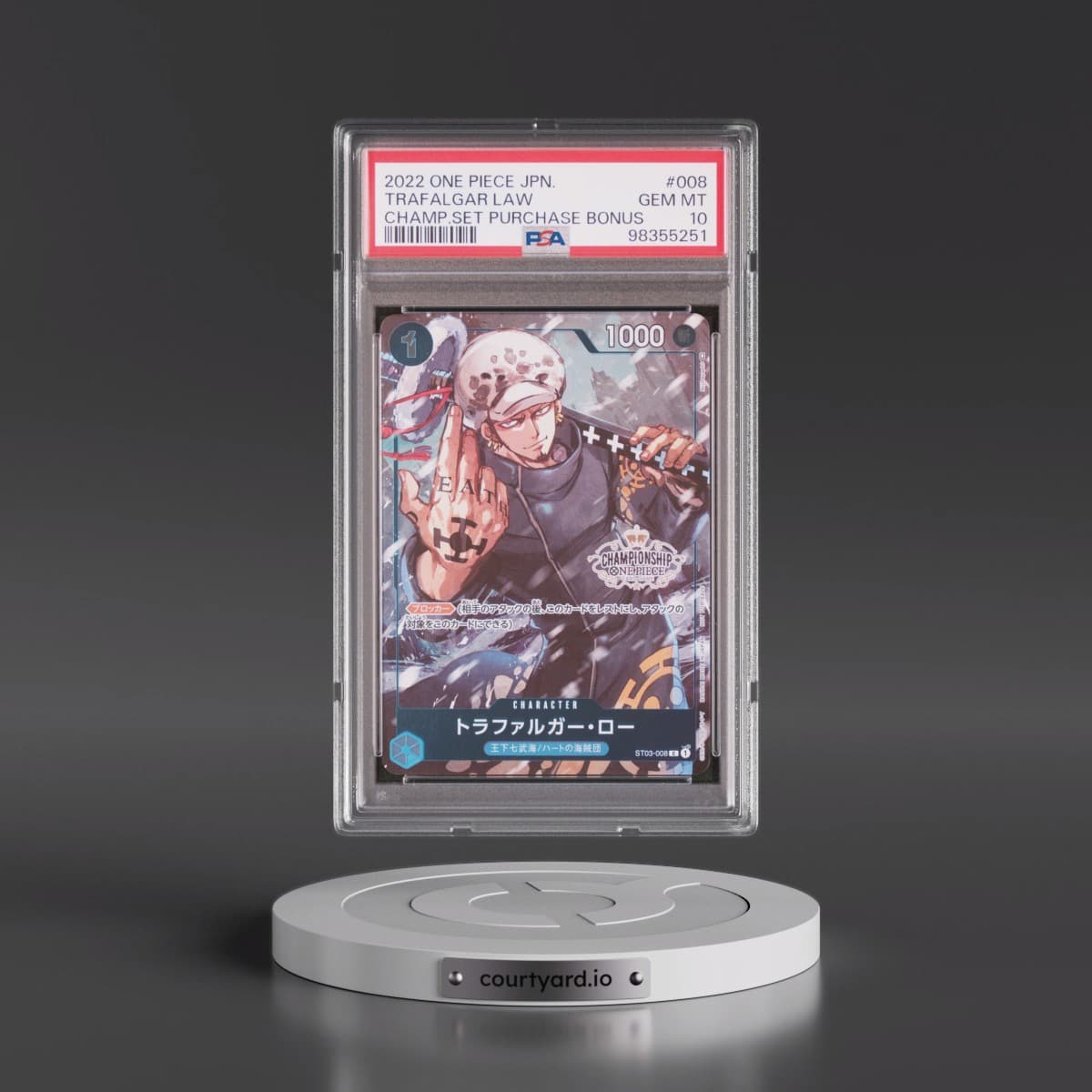 2022 One Piece Japanese Starter Deck ST03-the Seven Warlords of the Sea #008 Trafalgar Law - Championship Set 2022 Purchase Bonus (PSA 10 GEM MINT)