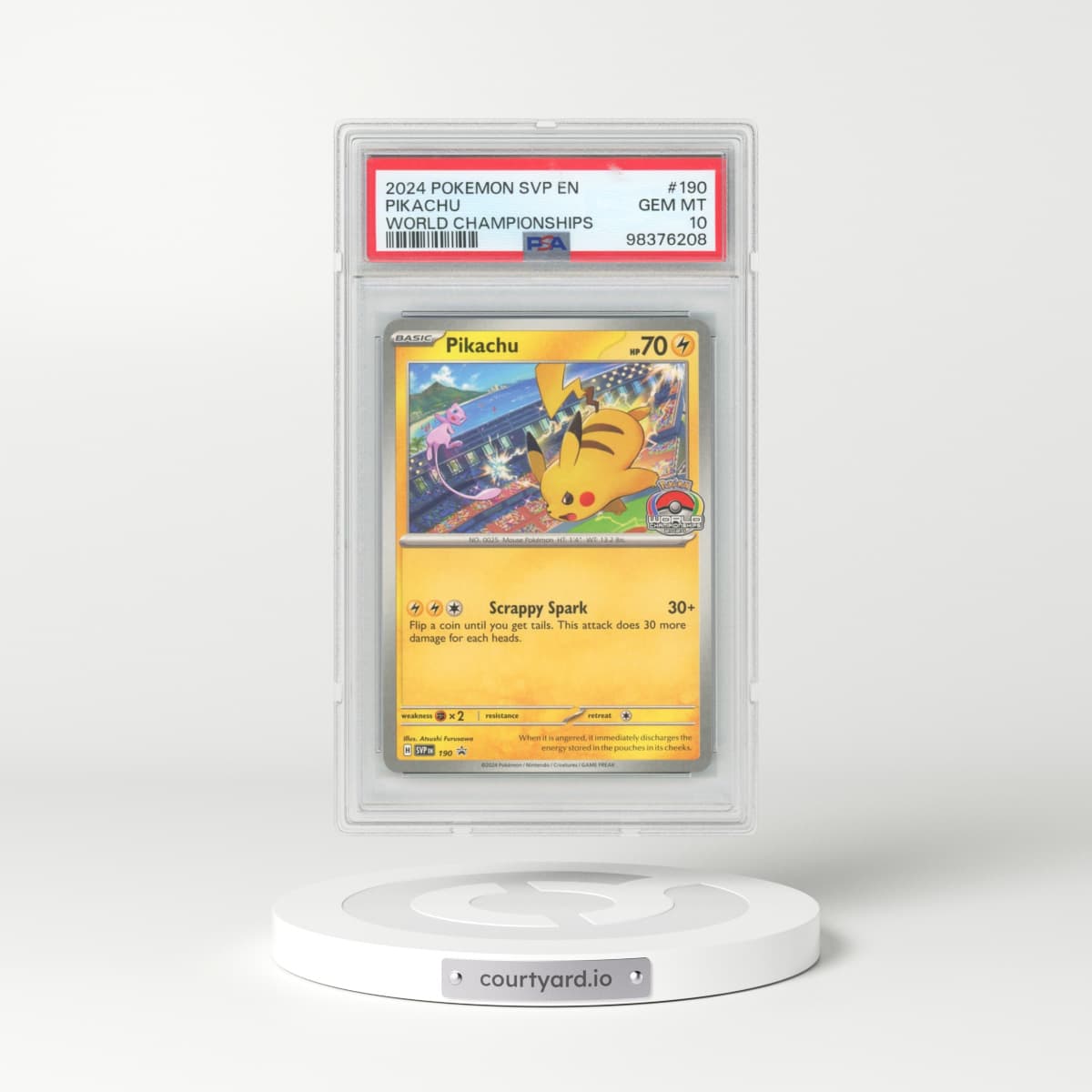 2024 Pokémon Svp EN-SV Black Star Promo #190 Pikachu - World Championships (PSA 10 GEM MINT)