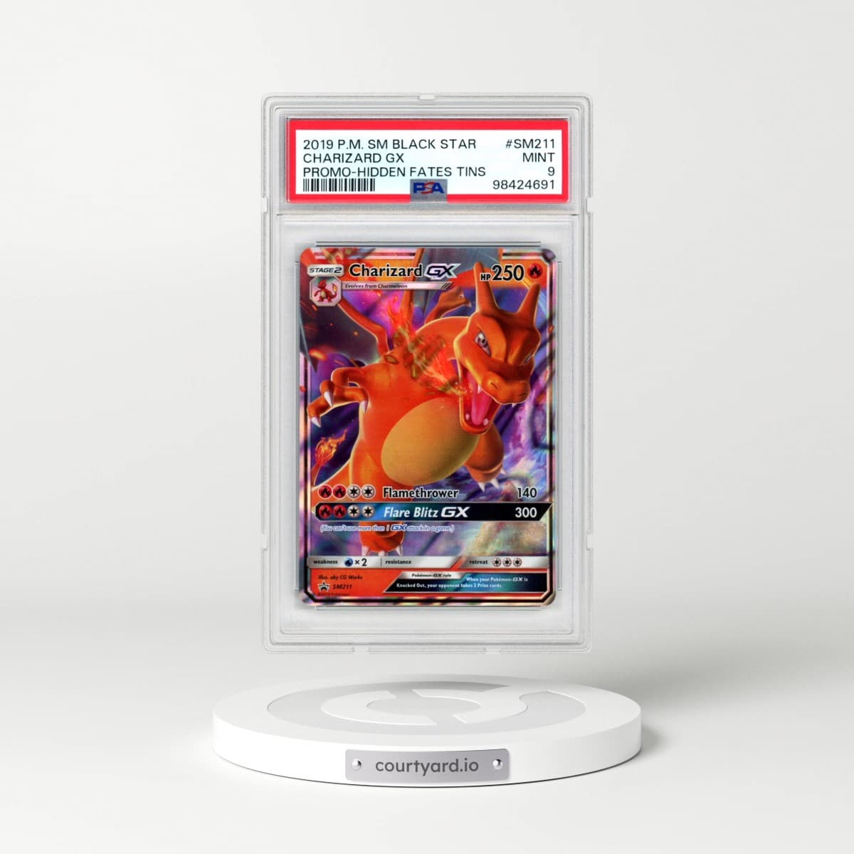 2019 Pokémon SM Black Star Promo #SM211 Charizard GX - Holo Hidden Fates Tins (PSA 9 MINT)