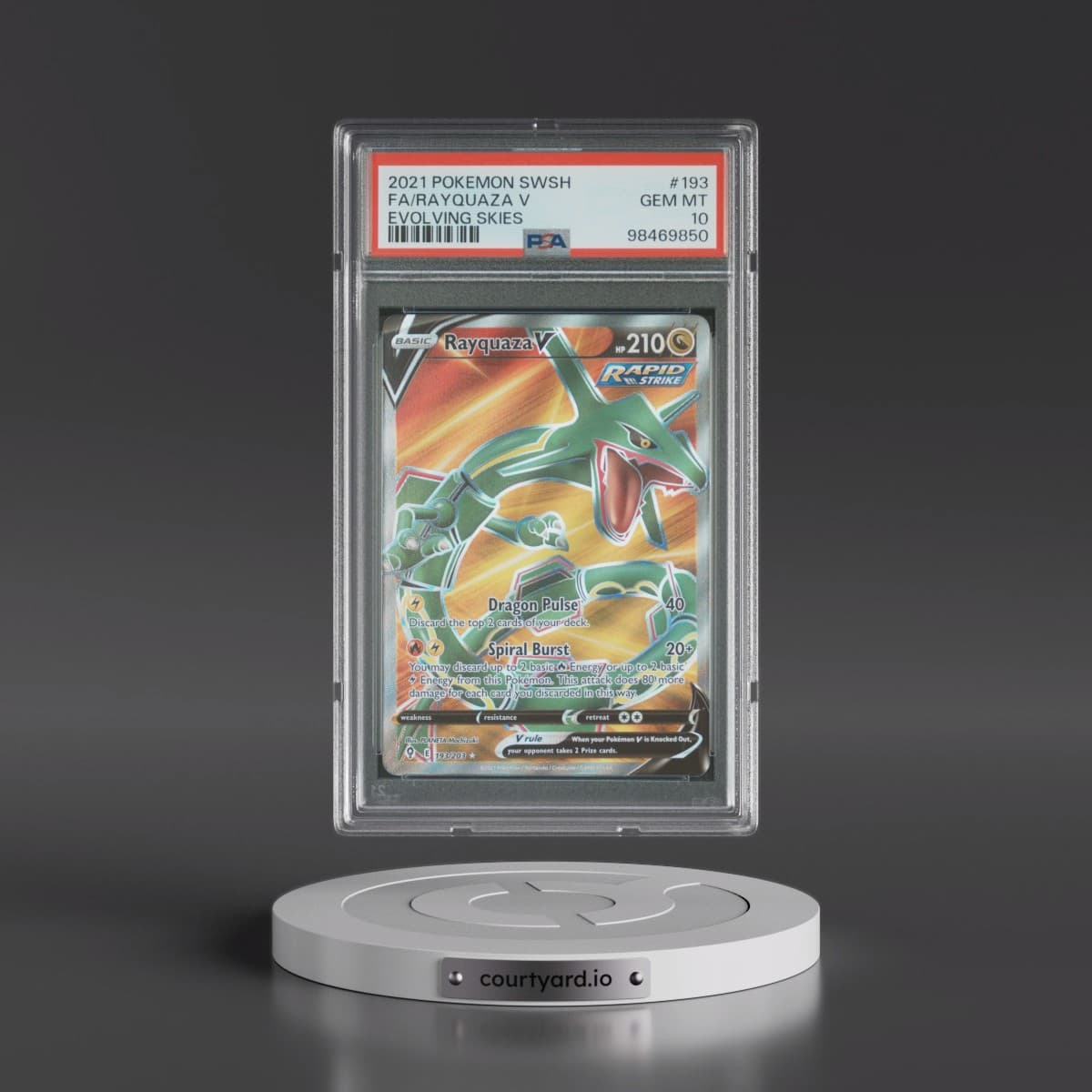 2021 Pokémon Sword & Shield Evolving Skies #193 Rayquaza V - Holo Full Art (PSA 10 GEM MINT)
