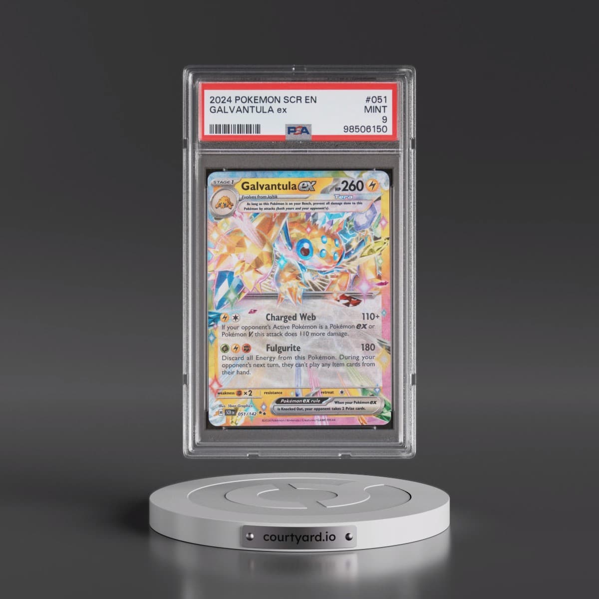 2024 Pokémon Scr EN-Stellar Crown #051 Galvantula EX - Holo (PSA 9 MINT)