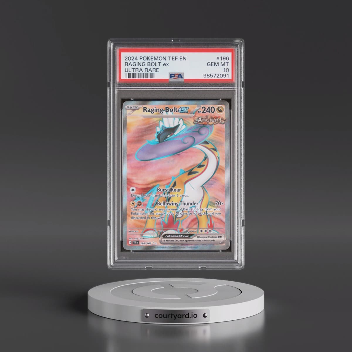 2024 Pokémon Tef EN-Temporal Forces #196 Raging Bolt EX - Holo Ultra Rare (PSA 10 GEM MINT)