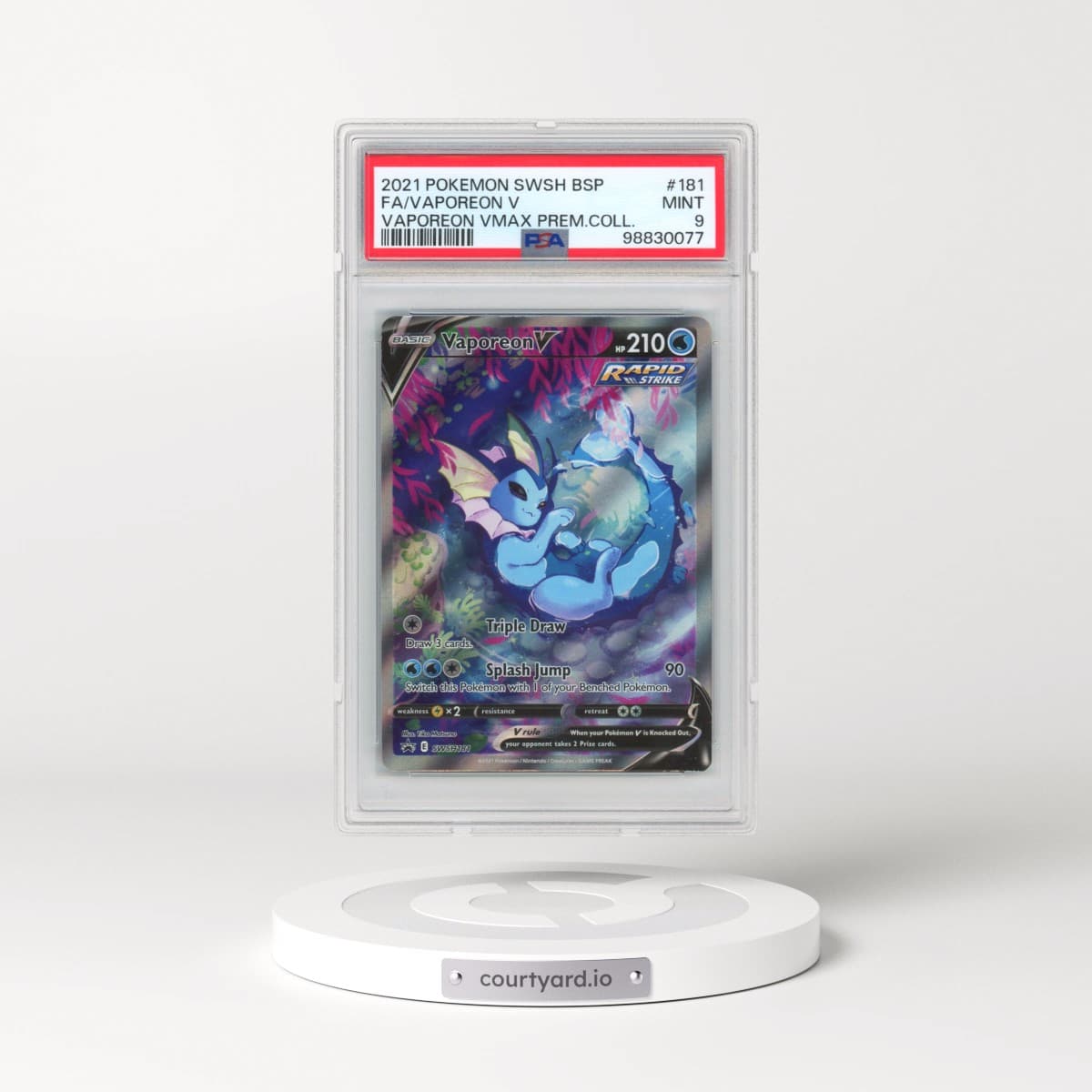 2021 Pokémon Swsh Black Star Promo #181 Vaporeon V - Holo Full Art Vaporeon Vmax Premium Collection (PSA 9 MINT)