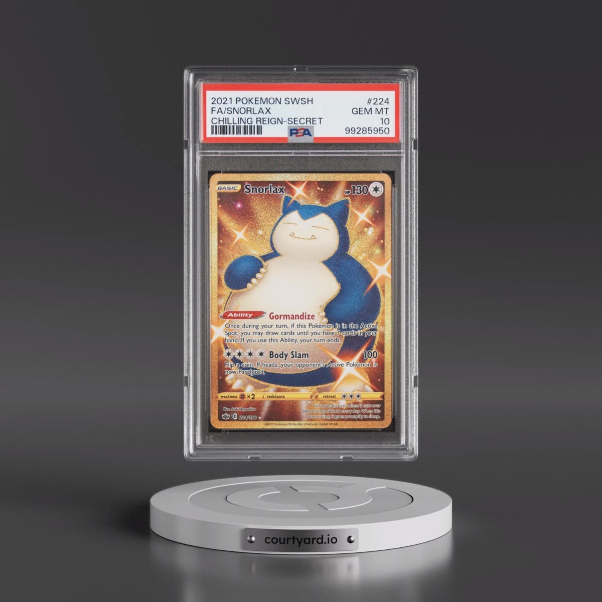 2021 Pokémon Sword & Shield Chilling Reign #224 Snorlax - Full Art Secret (PSA 10 GEM MINT)